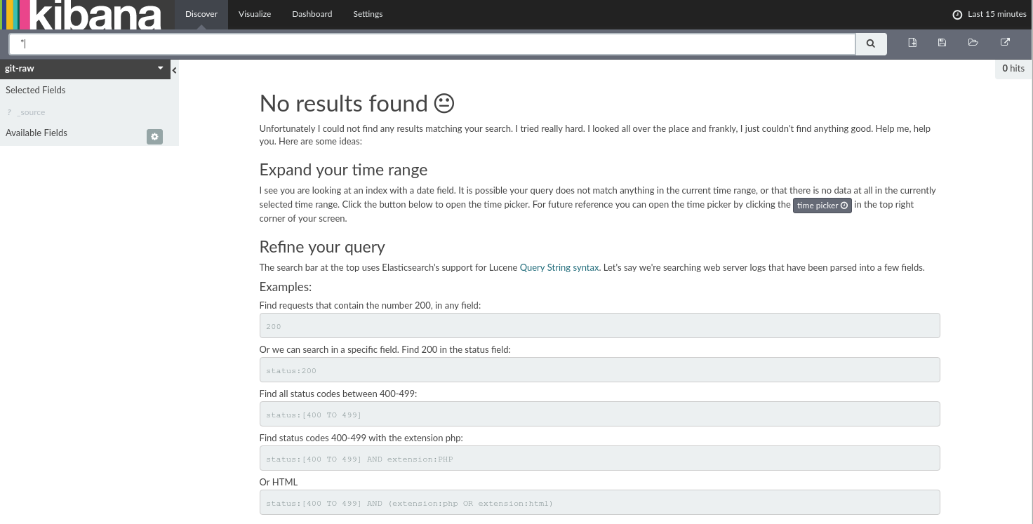 Kibana welcome page